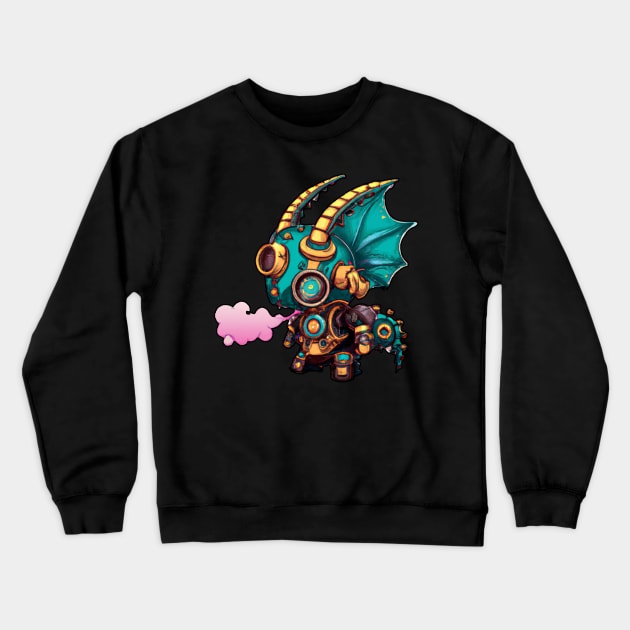 Steampunk Kawaii Dragon Robot Crewneck Sweatshirt by maxdax